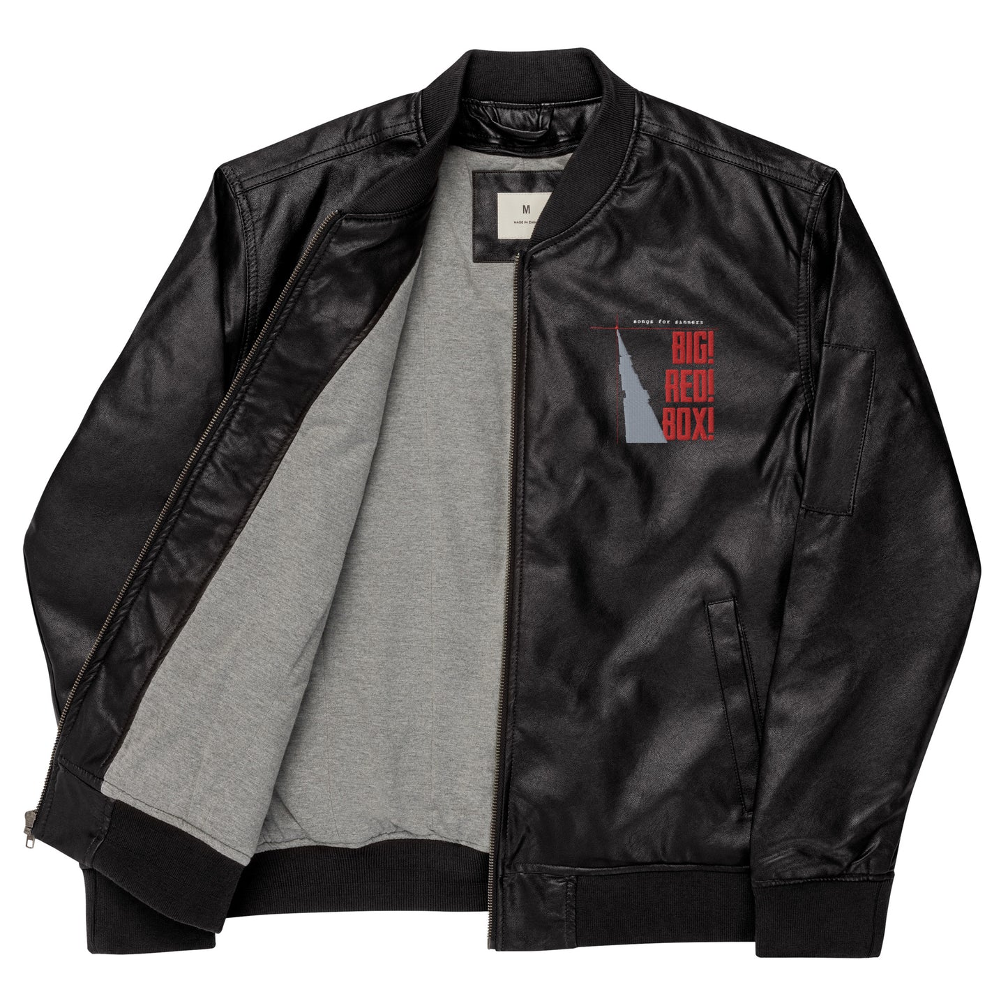 "songs for sinners" fake leather bomber jacket